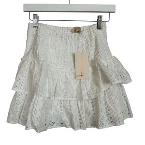 Choosy Women’s White Ruffle Tiered Lined Cotton Lace Mini Skirt Sz 0 NWT